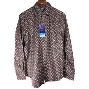 NWT Society of Threads No Iron Stretch Brown Floral Shirt M